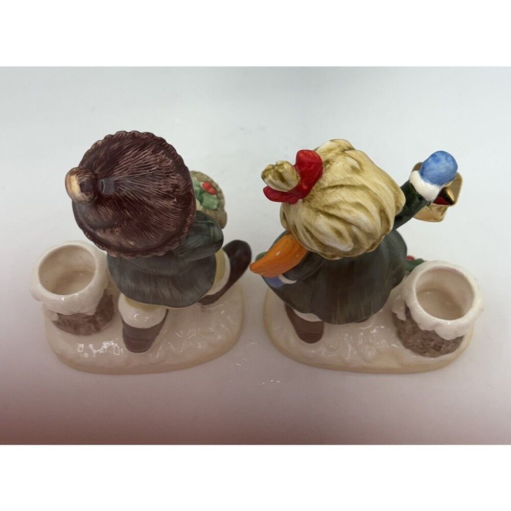 Vintage Napco X - 8368 Christmas‎ Candle Holders- Boy w Holly Basket Girl w Lamp - Picture 3 of 5